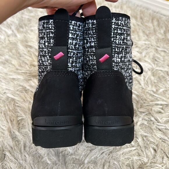 NWOB Larroude Vail Waterproof Suede Tweed Lace Up Boots in Black/Grey $415 Sz 10 - Picture 9 of 15